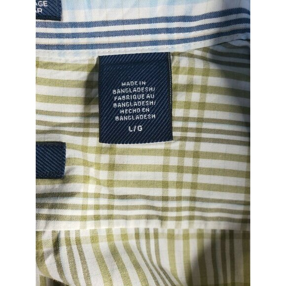 Izod Easy Care Men’s Large Long Sleeve Shirt – Yellow Blue Plaid Button Down - Picture 7 of 8